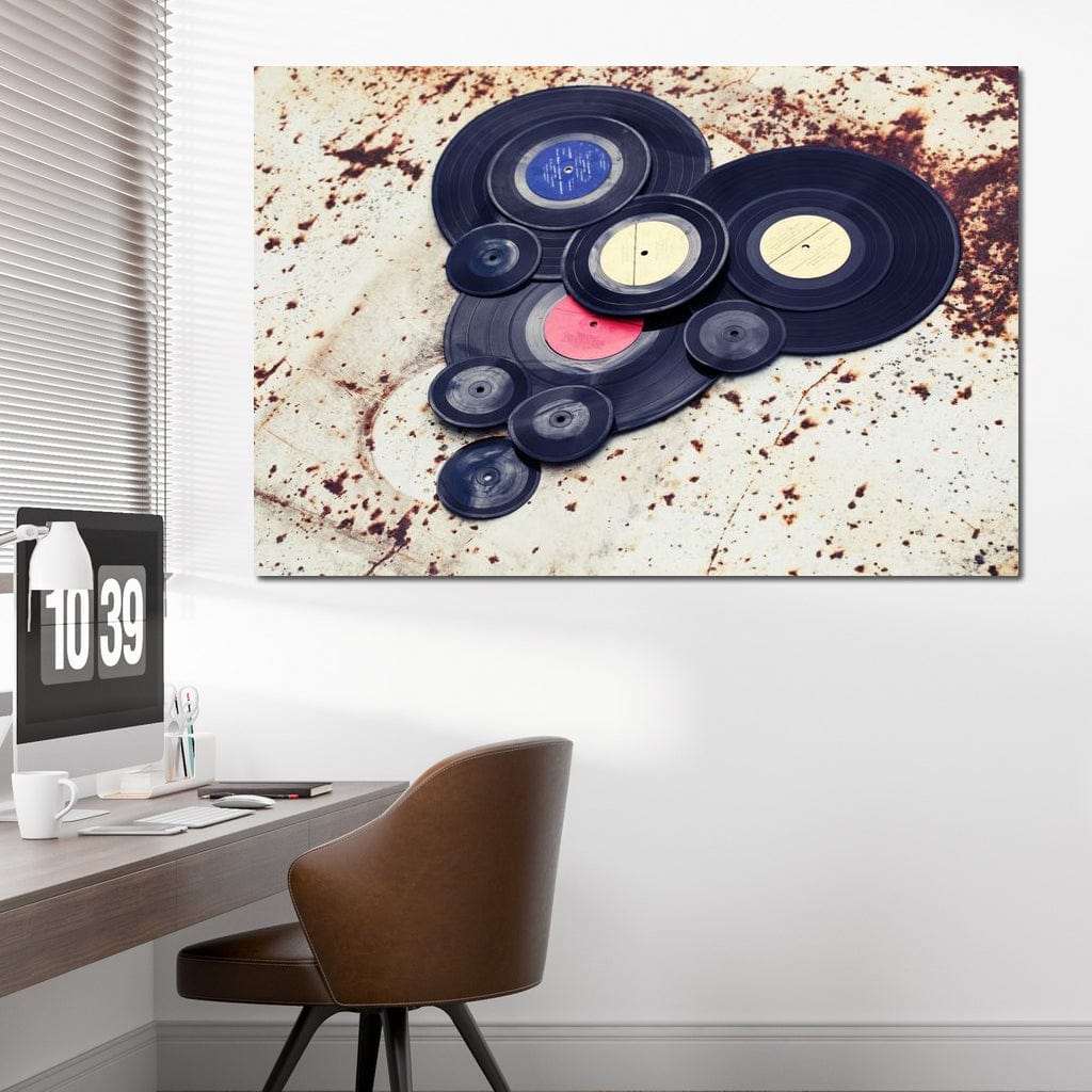 Heart Shaped Vinyl Records Canvas Wall Art