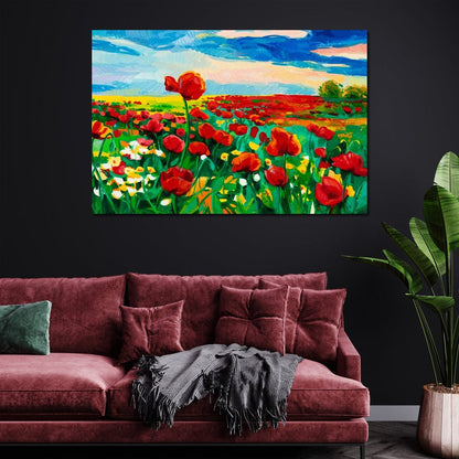 Field of Red Poppies Canvas Wall Art