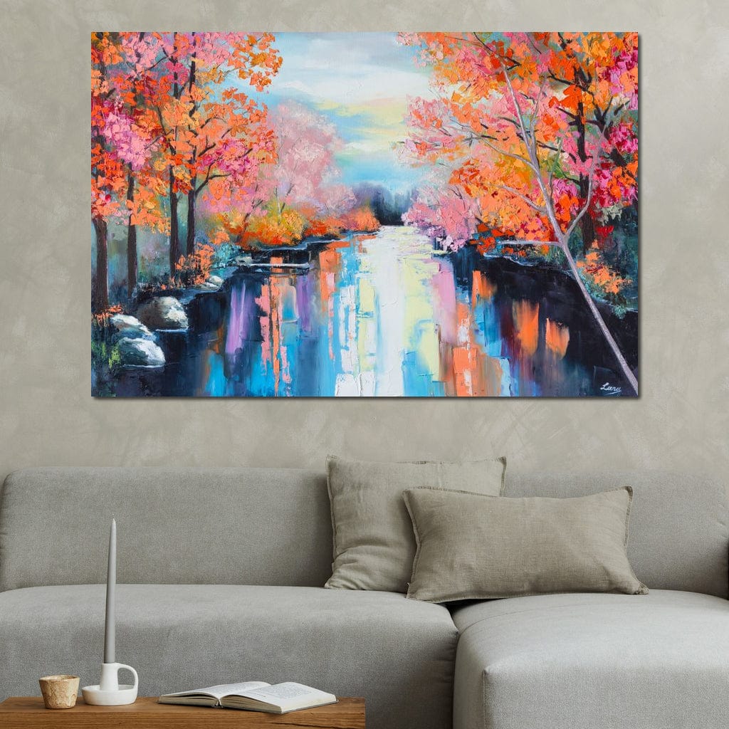 Autumn Stream Pastel Canvas Wall Art