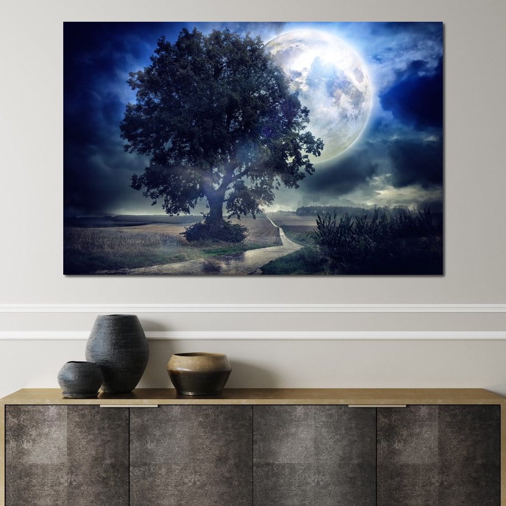 Giant Moon Summer Night Canvas Wall Art