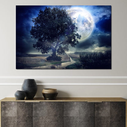 Giant Moon Summer Night Canvas Wall Art