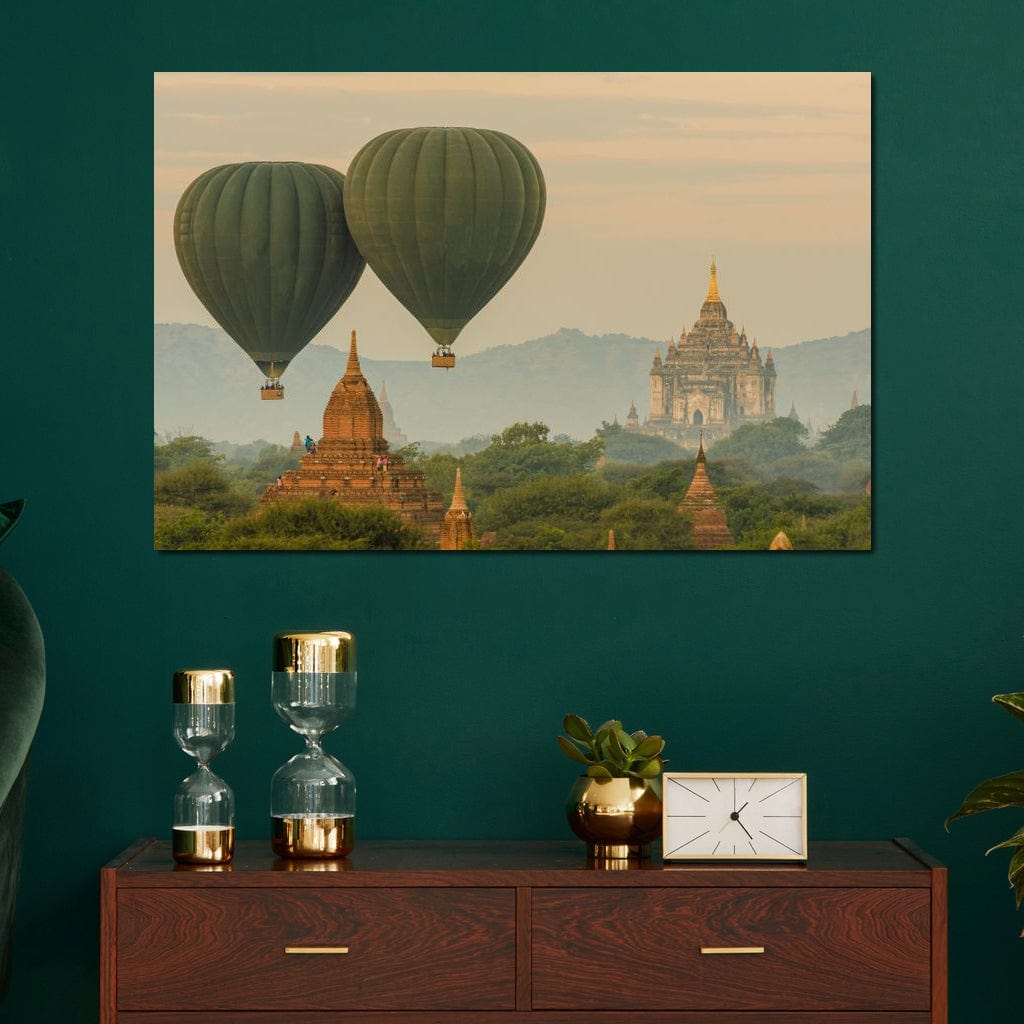Hot Air Balloon over The Ancient Temples of Bagan Canvas Wall Art