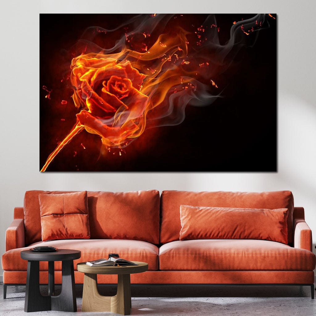 Rose on Fire Canvas Wall Art