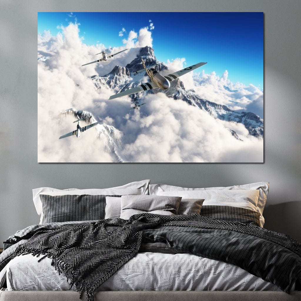 P51 Mustangs Winter Squadron Canvas Wall Art