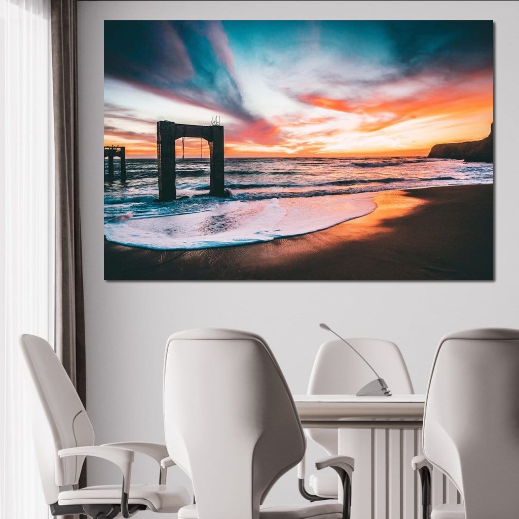 Beach Sunset Old Pier Canvas Wall Art