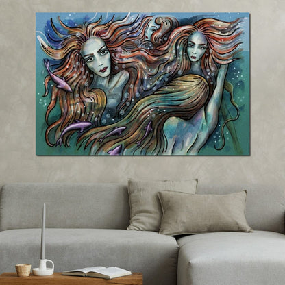 The 4 Mermaids Canvas Wall Art
