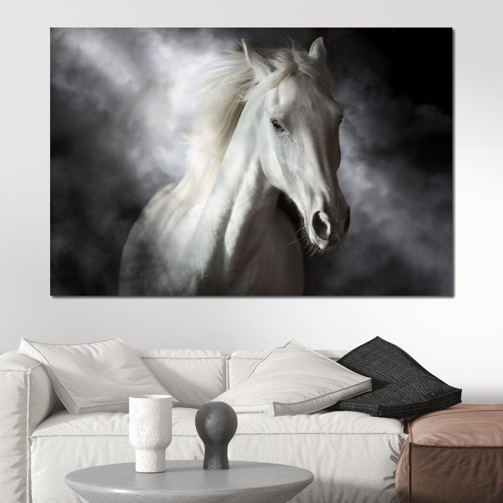 White Stallion Canvas Wall Art