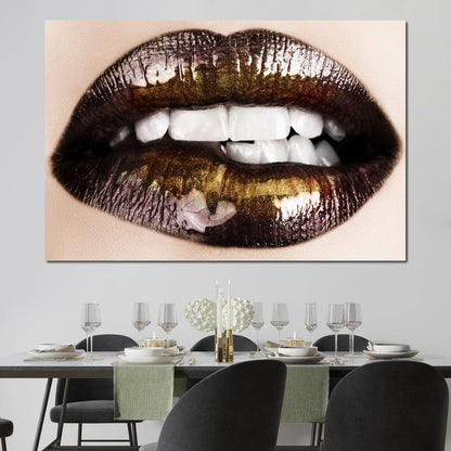 Black & Gold Lips Canvas Wall Art
