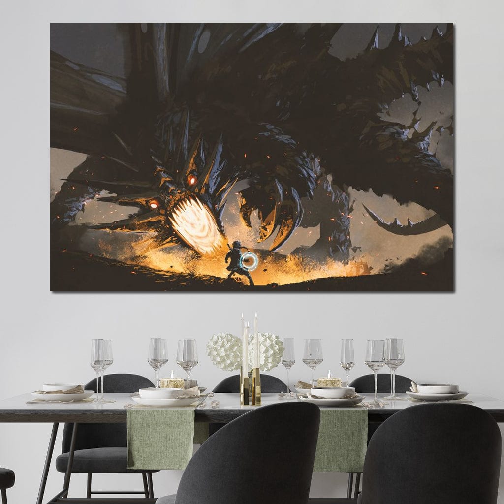 Dark Dragon Clash Canvas Wall Art