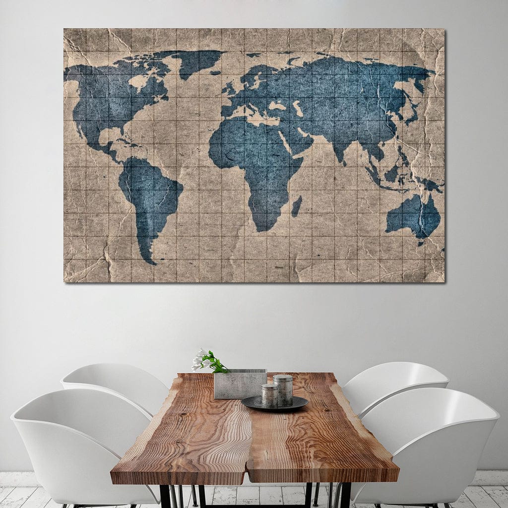 Blue Lands World Map Canvas Wall Art