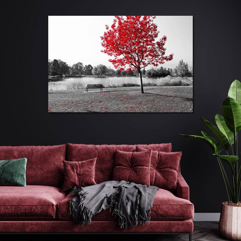Calm View By The Red Tree Canvas Wall Art