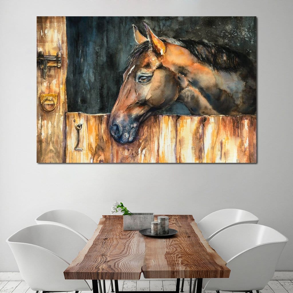 Horse in the Stable Canvas Wall Art
