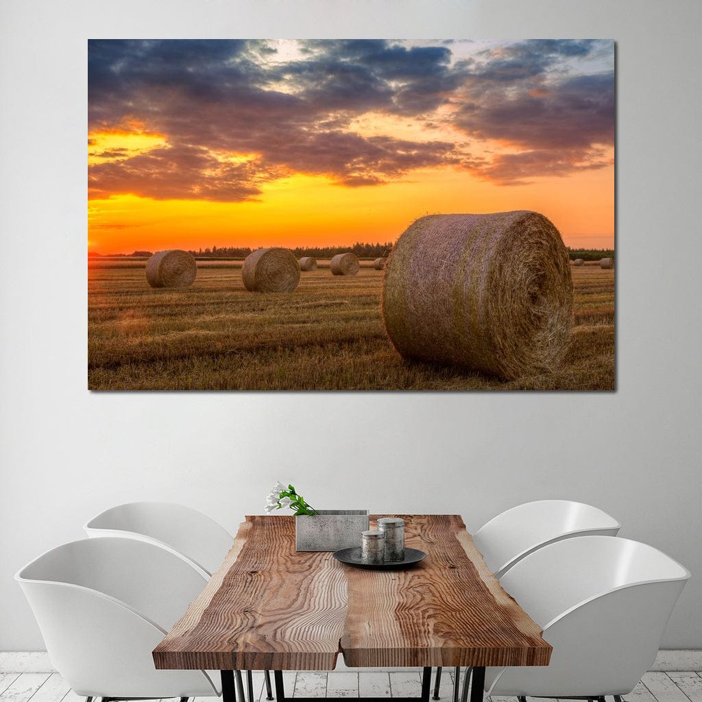 Hay Bales Sunset Canvas Wall Art