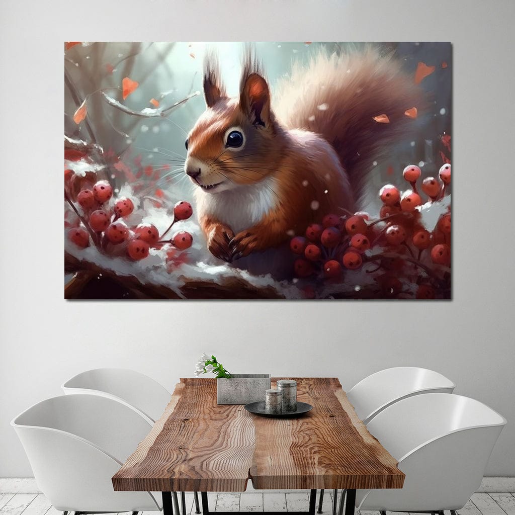 Winter Squirrel Canvas Wall Art