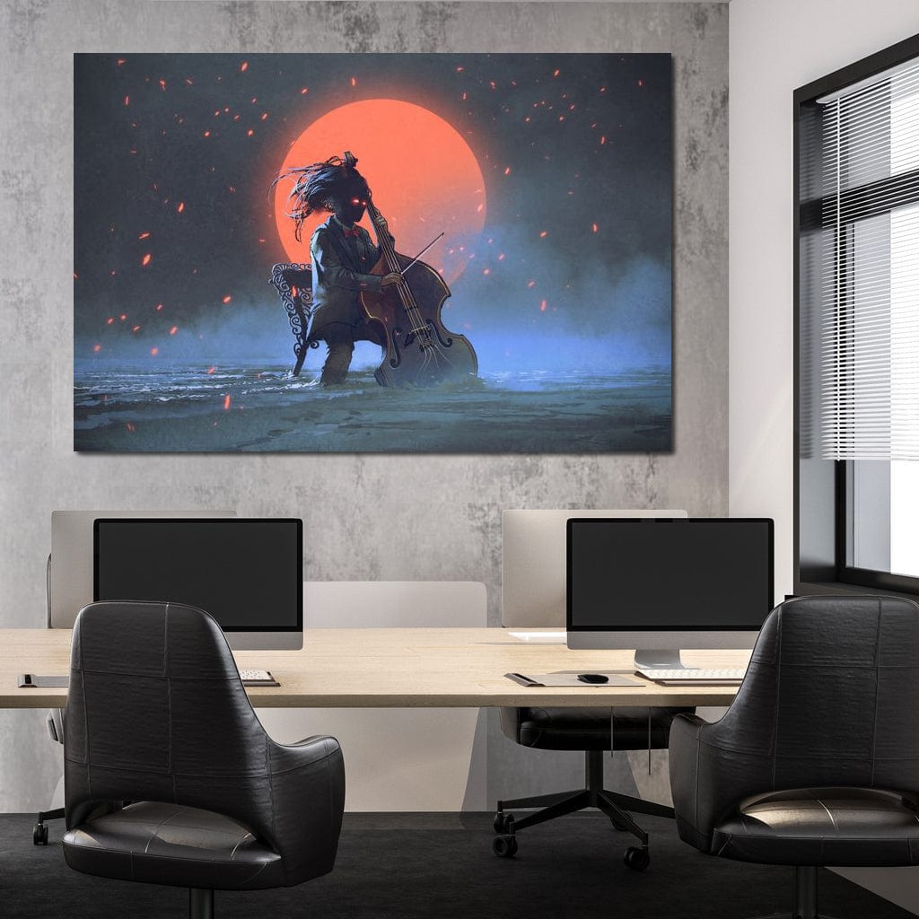 Mysterious Man Playing the Cello Canvas Wall Art