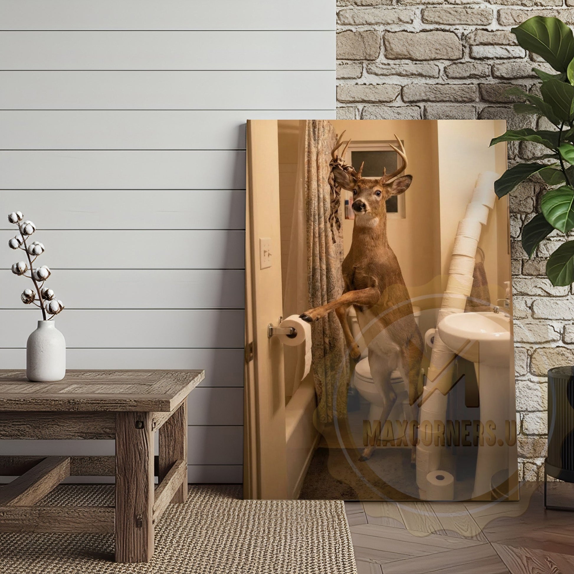Deer Canvas Funny Bathroom Toilet Paper Humor Canvas Wall Art