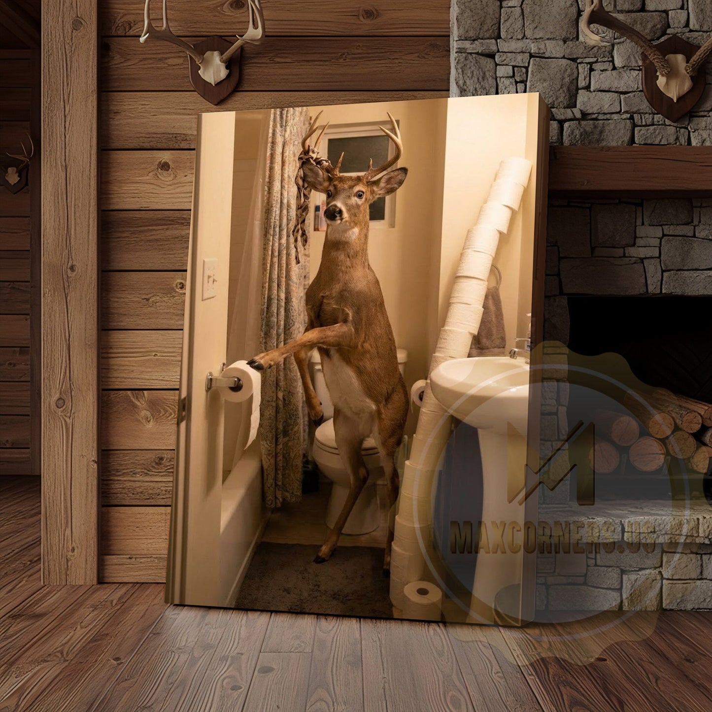 Deer Canvas Funny Bathroom Toilet Paper Humor Canvas Wall Art