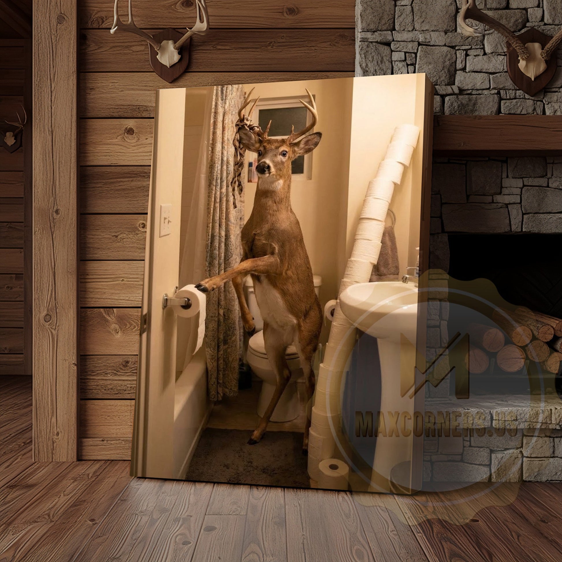 Deer Canvas Funny Bathroom Toilet Paper Humor Canvas Wall Art