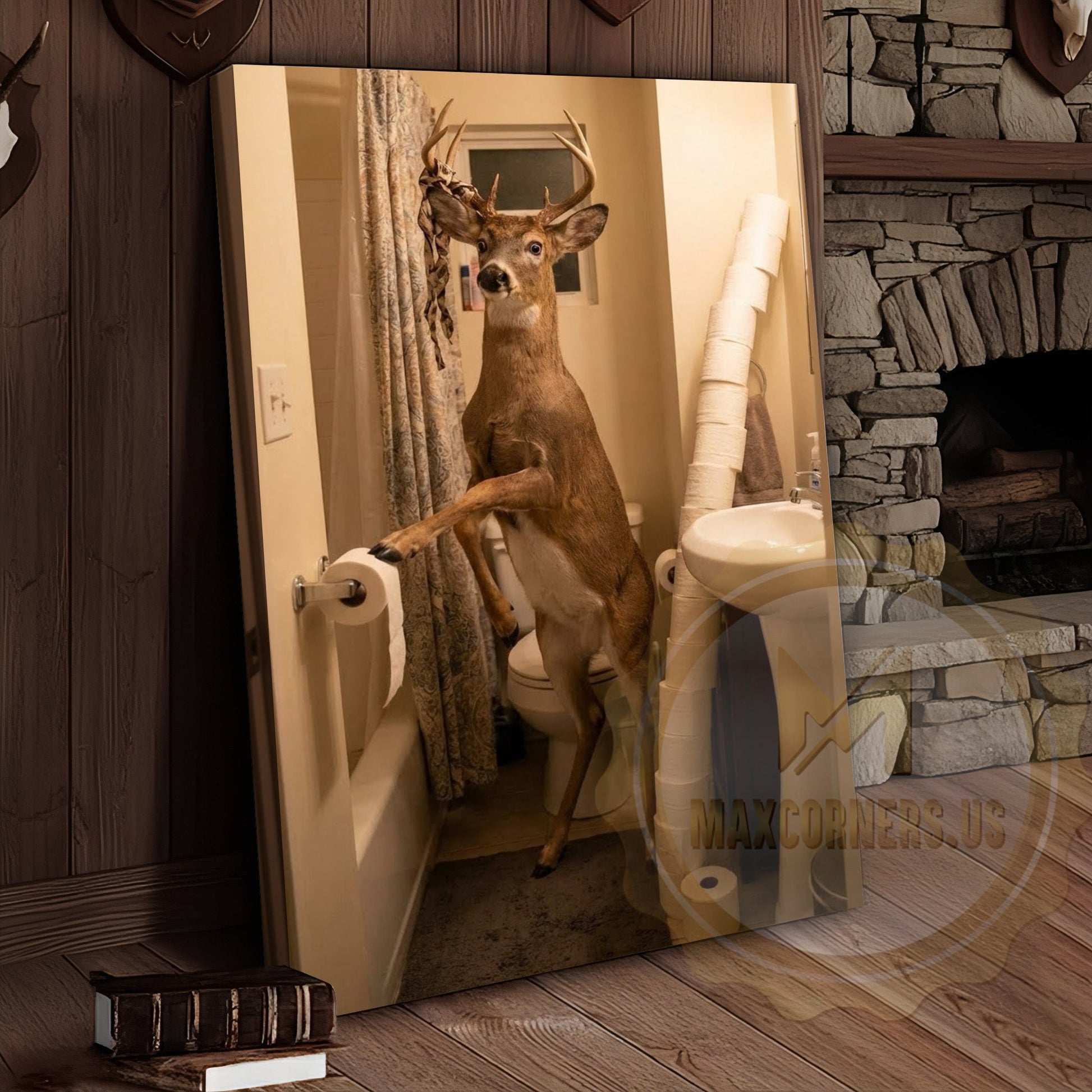 Deer Canvas Funny Bathroom Toilet Paper Humor Canvas Wall Art