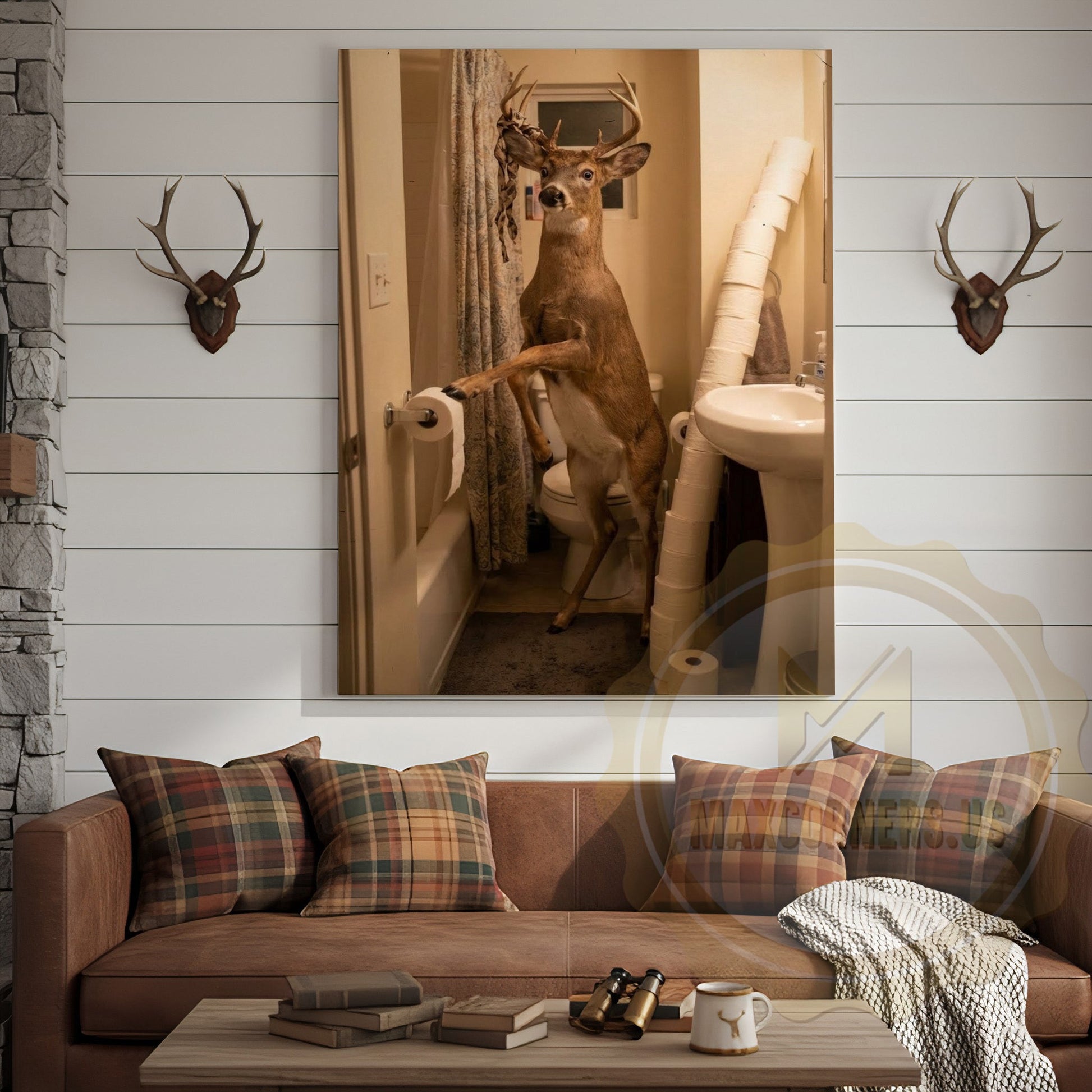 Deer Canvas Funny Bathroom Toilet Paper Humor Canvas Wall Art