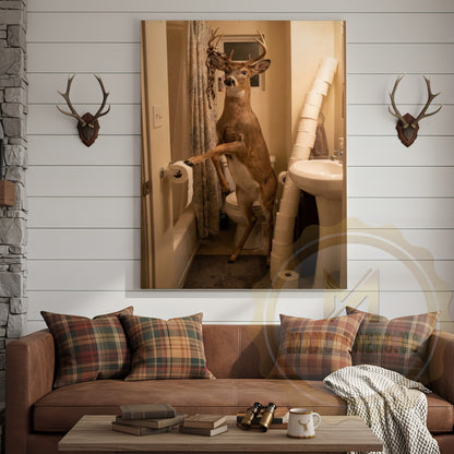Deer Canvas Funny Bathroom Toilet Paper Humor Canvas Wall Art