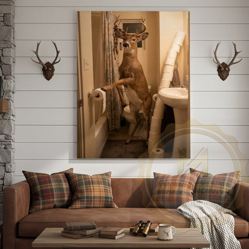 Deer Canvas Funny Bathroom Toilet Paper Humor Canvas Wall Art