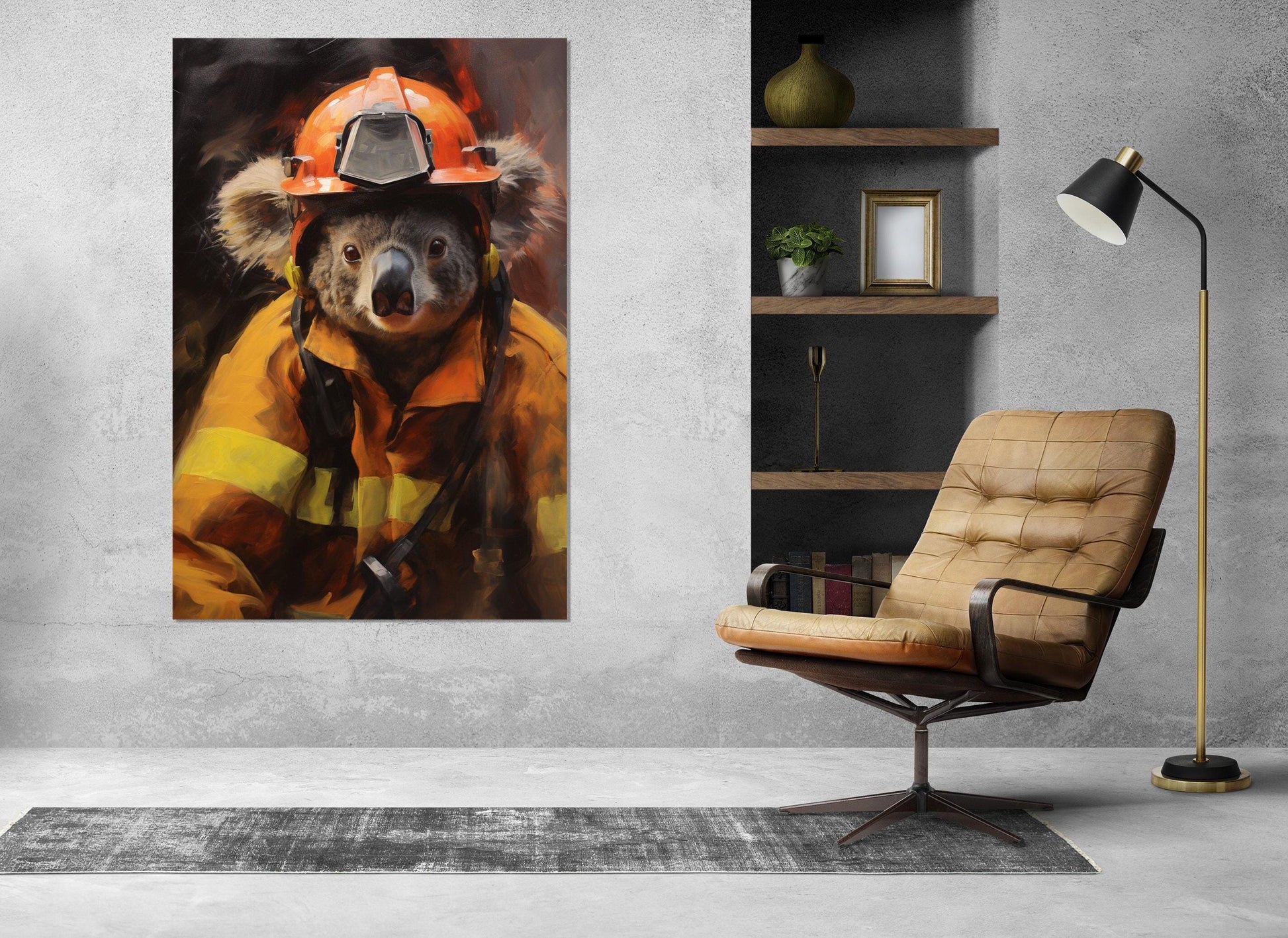 Firefighter Canvas Print – Abstract Koala Art | Unique Firefighter Gift, Ready to Hang