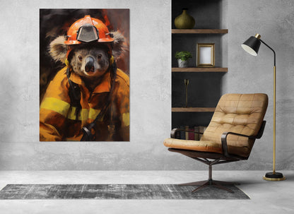 Firefighter Canvas Print – Abstract Koala Art | Unique Firefighter Gift, Ready to Hang
