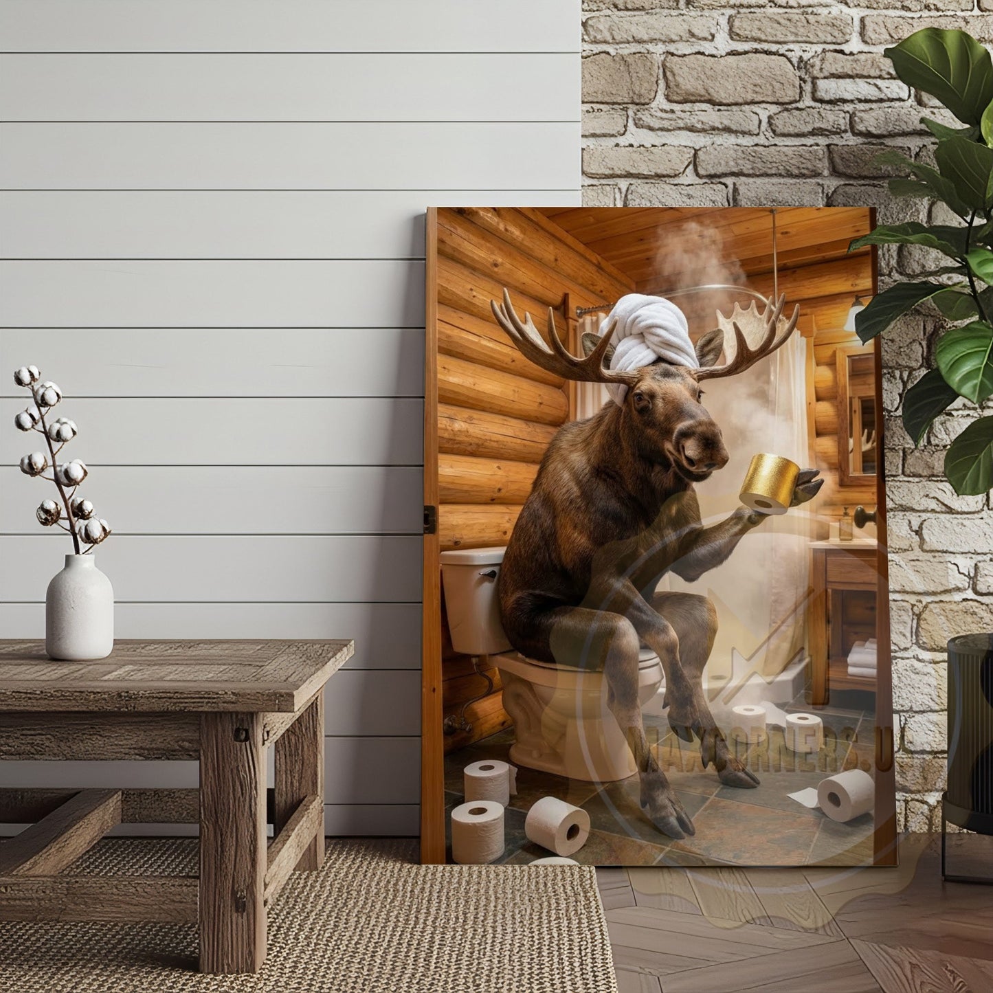 Moose Canvas Funny Bathroom Toilet Beer Humor Canvas Wall Art