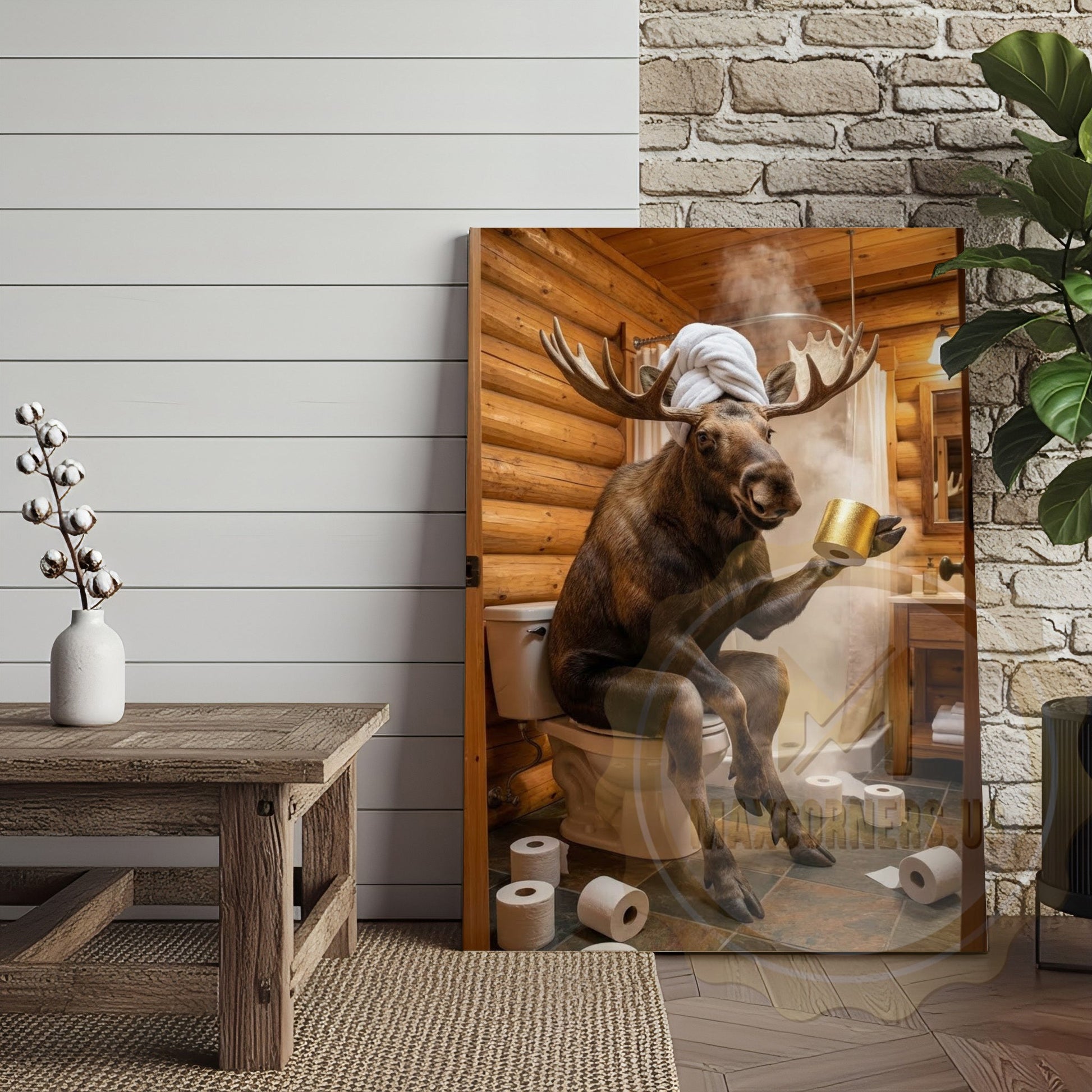 Moose Canvas Funny Bathroom Toilet Beer Humor Canvas Wall Art