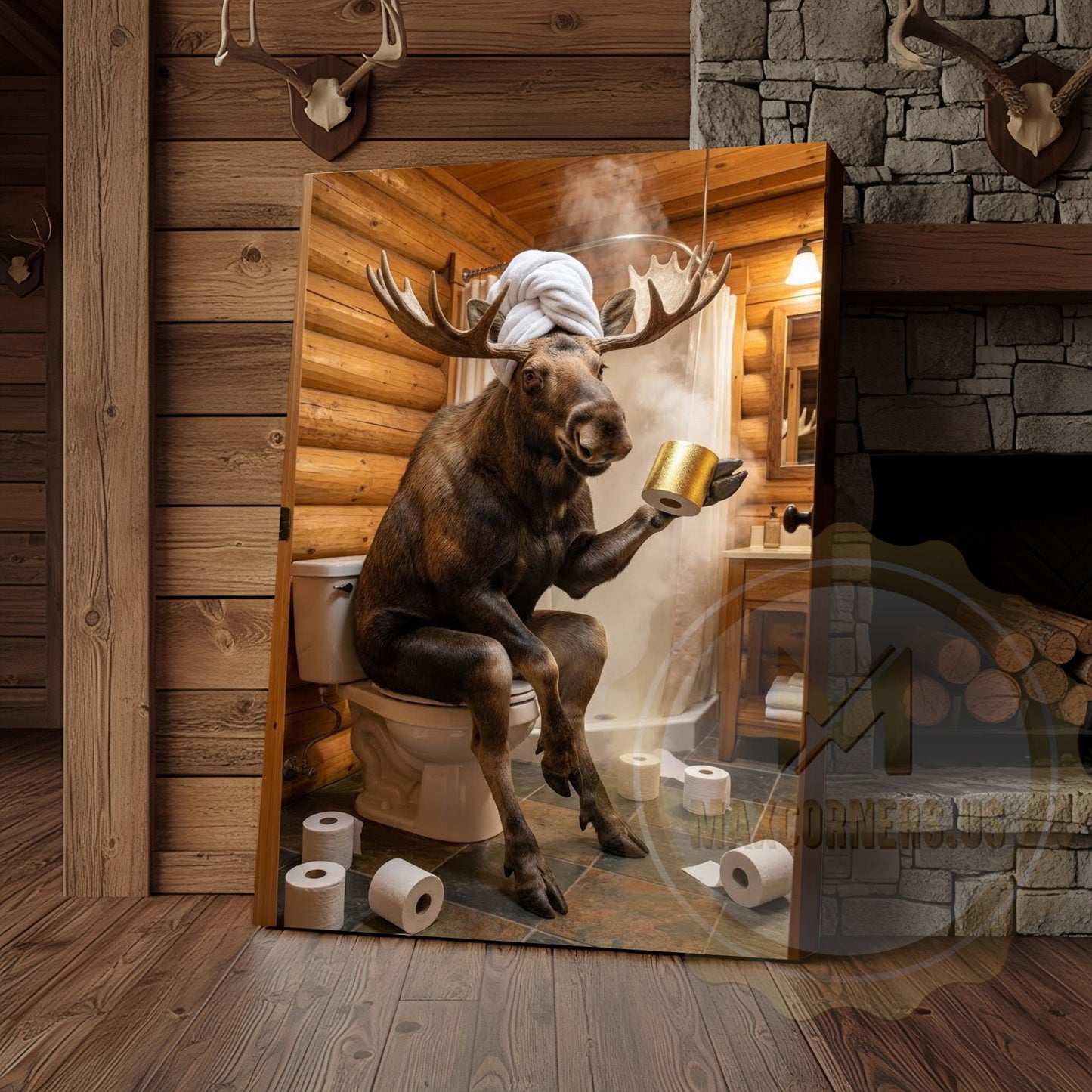 Moose Canvas Funny Bathroom Toilet Beer Humor Canvas Wall Art