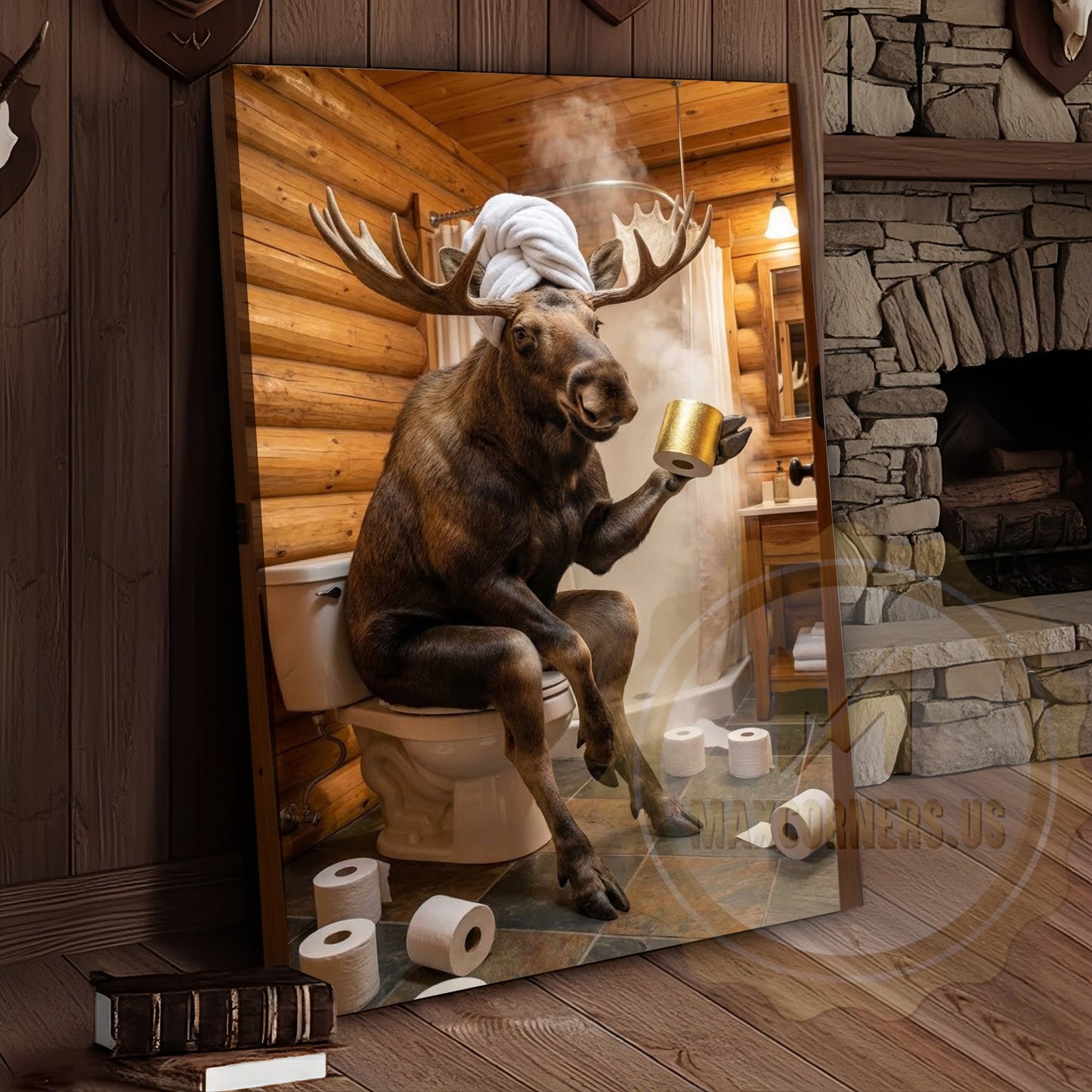 Moose Canvas Funny Bathroom Toilet Beer Humor Canvas Wall Art