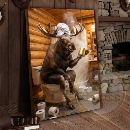 Moose Canvas Funny Bathroom Toilet Beer Humor Canvas Wall Art