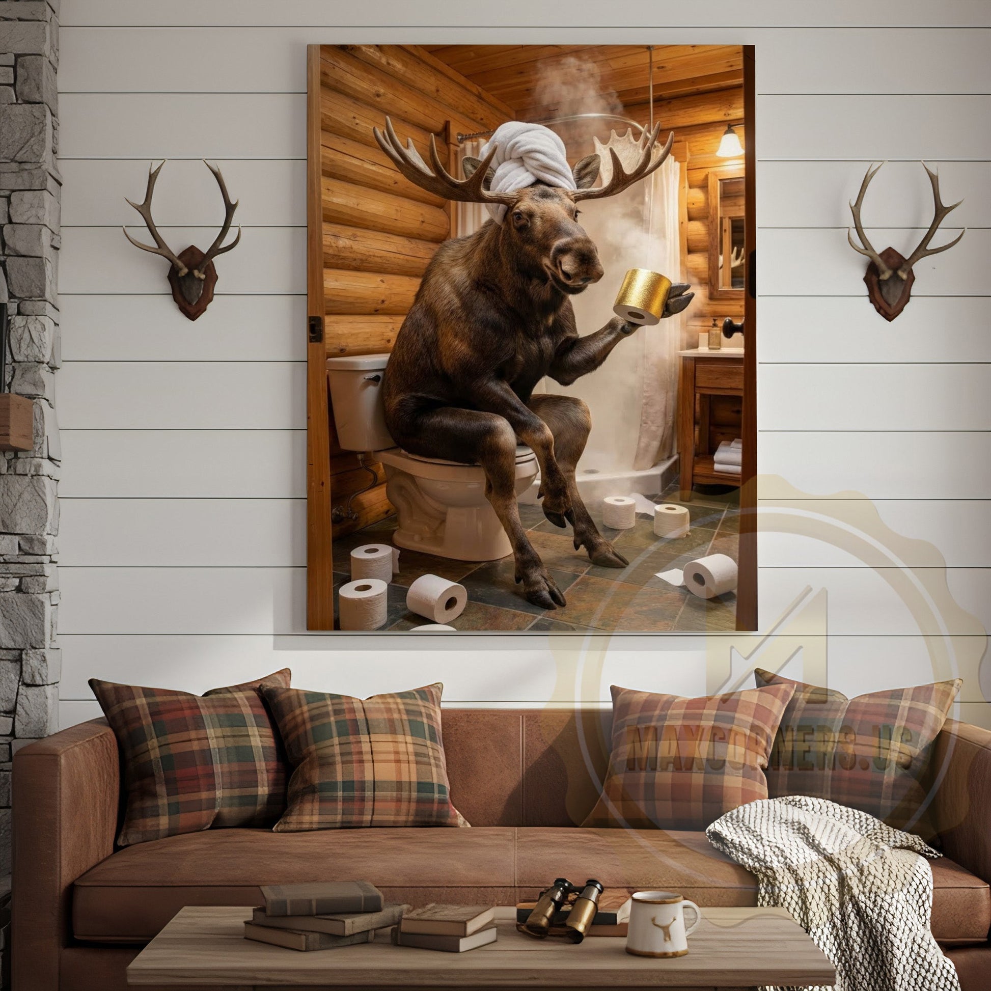 Moose Canvas Funny Bathroom Toilet Beer Humor Canvas Wall Art