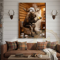 Moose Canvas Funny Bathroom Toilet Beer Humor Canvas Wall Art