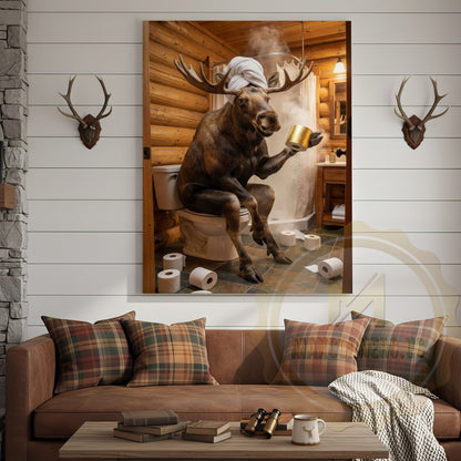 Moose Canvas Funny Bathroom Toilet Beer Humor Canvas Wall Art