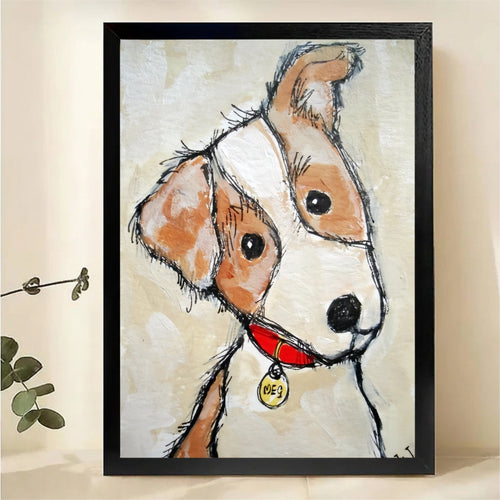 Curious Dog with Tilted Head Wall Art - Whimsical Pet Portrait Print
