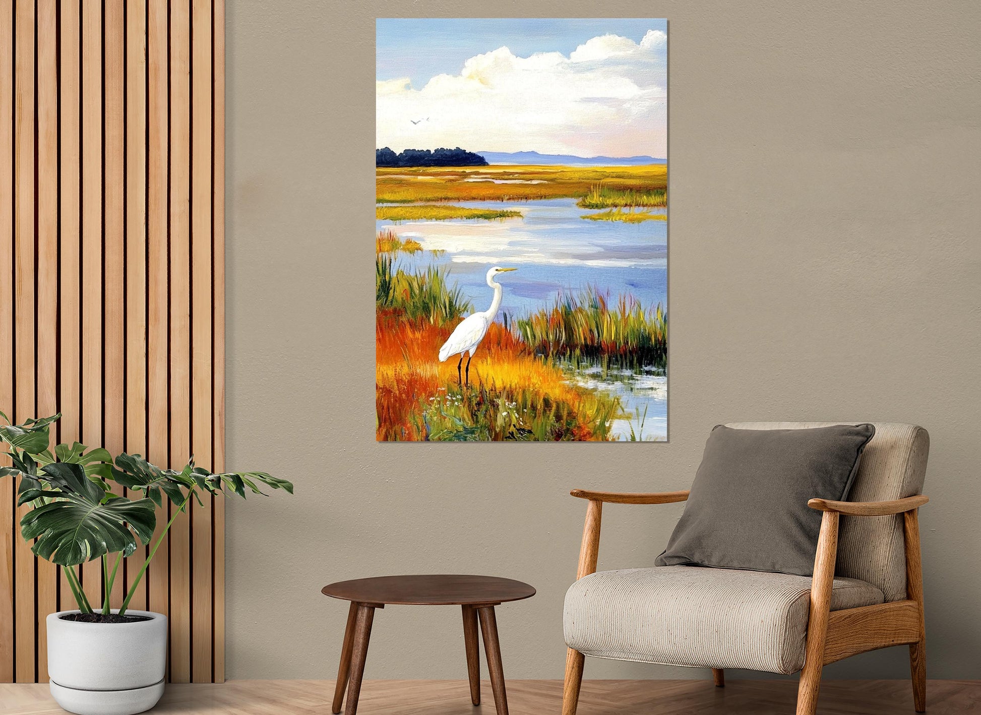 White Heron Canvas Print – Marshlands Wall Art | Framed, Ready to Hang
