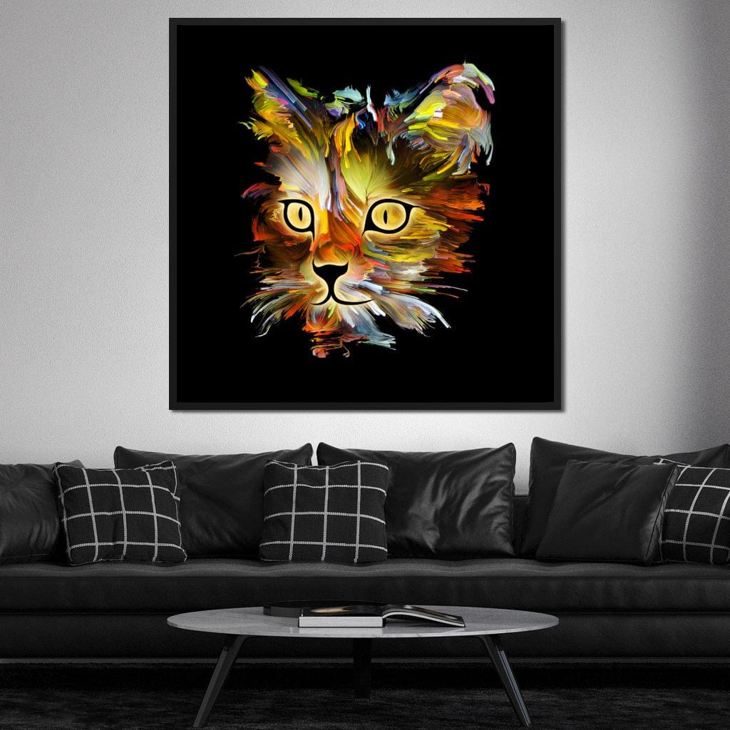 Colorful Cat on Black Background Canvas Wall Art