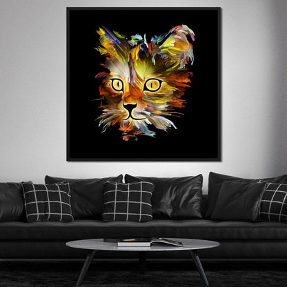 Colorful Cat on Black Background Canvas Wall Art