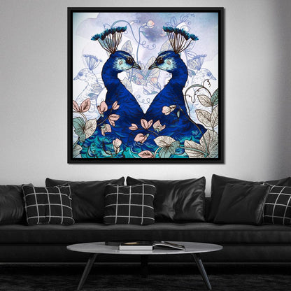 Blue Floral Peacocks Canvas Wall Art