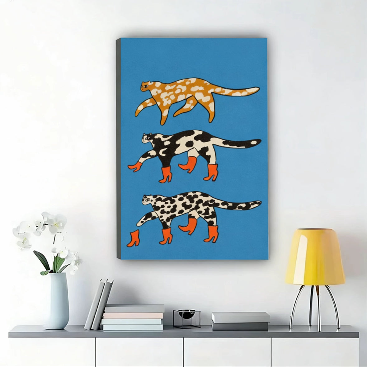 Cats in Heels Art Print – Whimsical Animal Wall Art Canvas Framed Decor