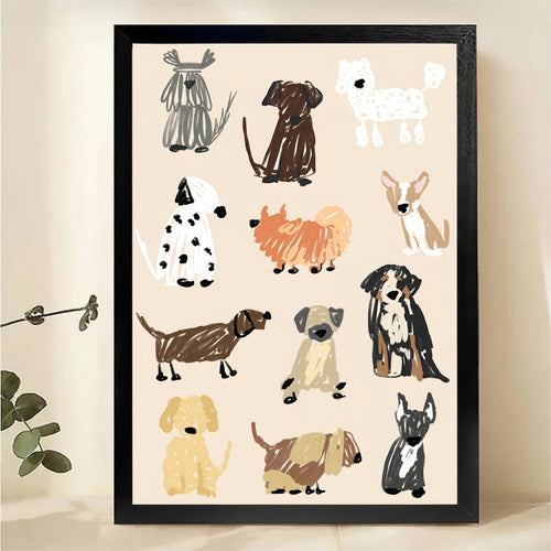 Dog Breeds Art Print - Whimsical Illustrated Dog Poster Canvas Wall Art