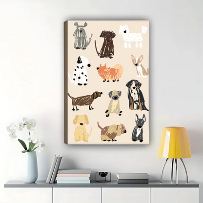 Dog Breeds Art Print - Whimsical Illustrated Dog Poster Canvas Wall Art