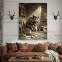 Wild Boar Canvas Rustic Bathroom Stone Wall Humor Canvas Wall Art