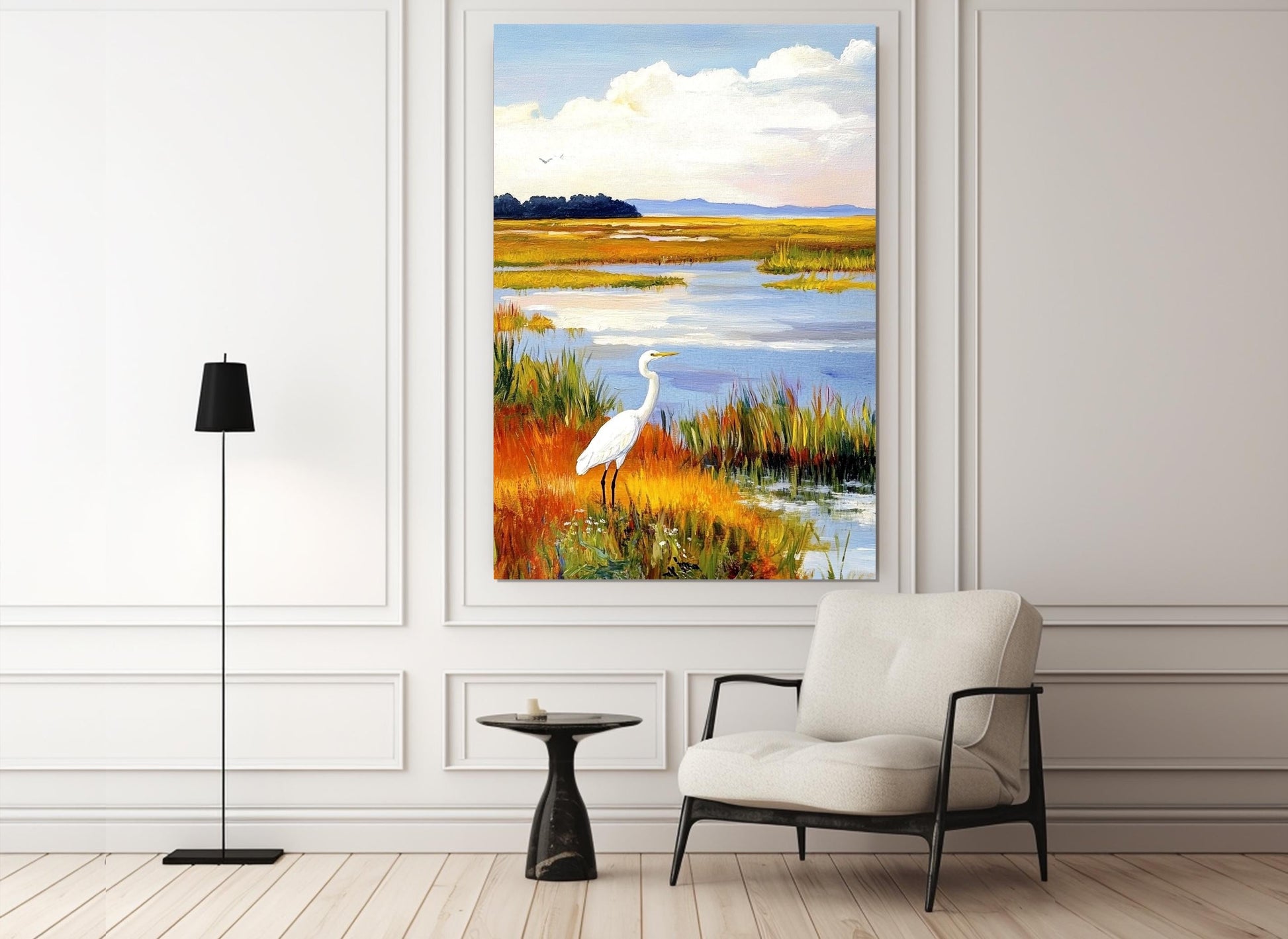 White Heron Canvas Print – Marshlands Wall Art | Framed, Ready to Hang