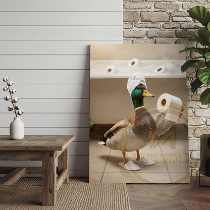 Duck Canvas Bathroom Towel Flying Humor Canvas Wall Art
