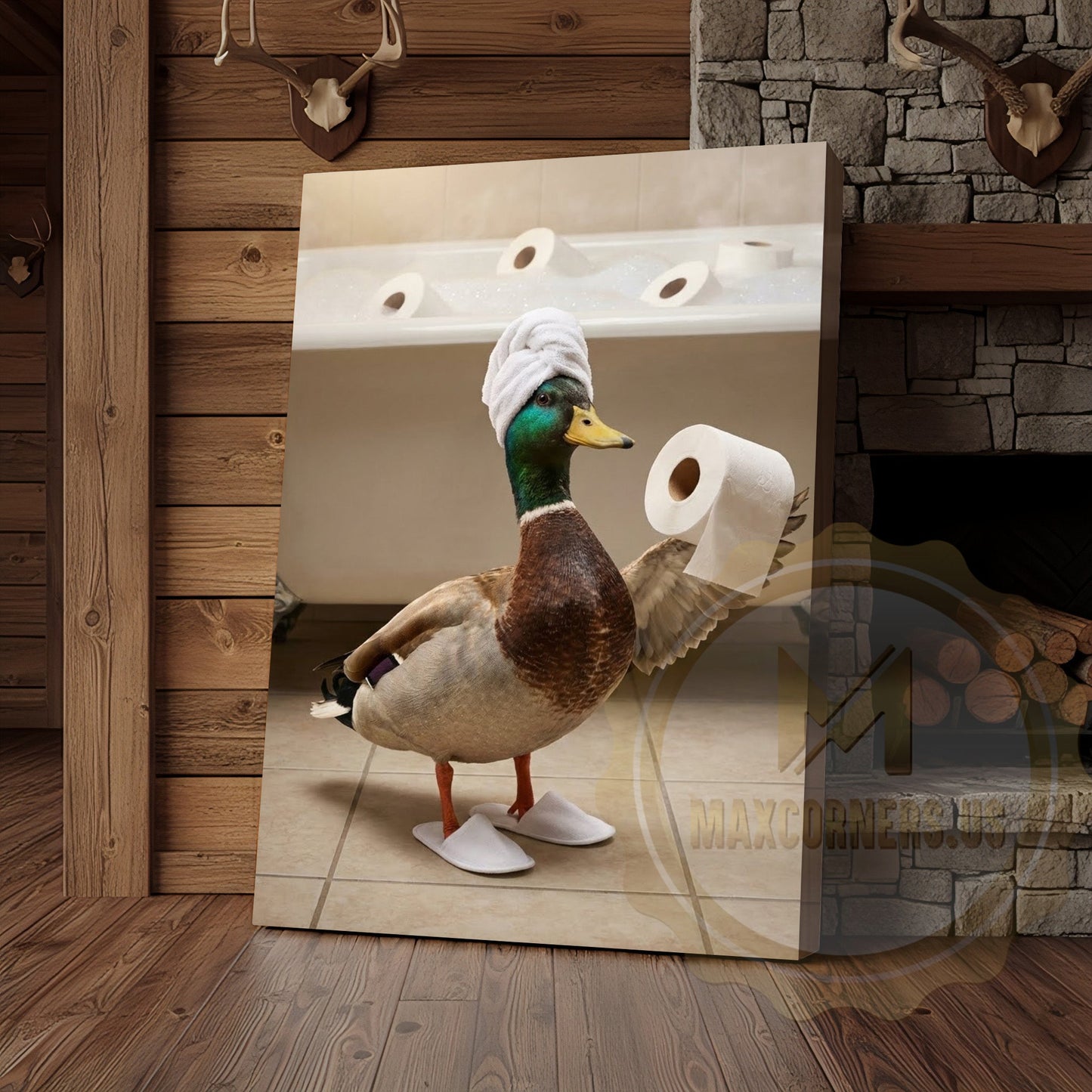 Duck Canvas Bathroom Towel Flying Humor Canvas Wall Art