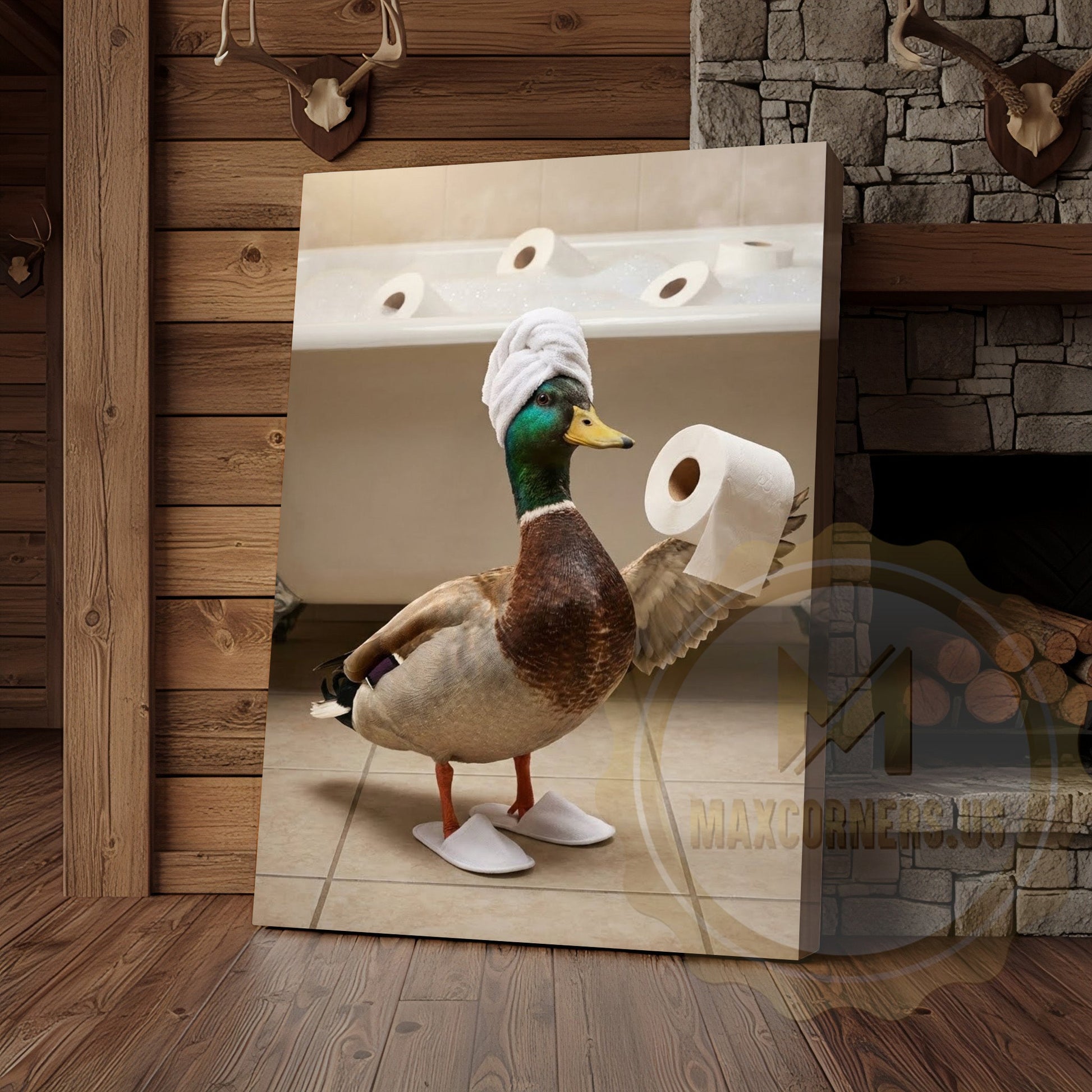 Duck Canvas Bathroom Towel Flying Humor Canvas Wall Art