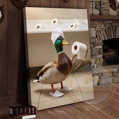 Duck Canvas Bathroom Towel Flying Humor Canvas Wall Art